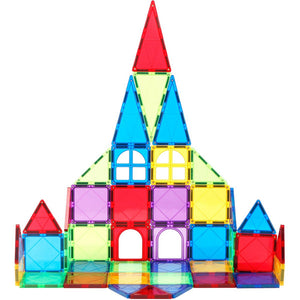 Πολύχρωμο σετ magnetic building blocks για κατασκευές, σε λευκό φόντο