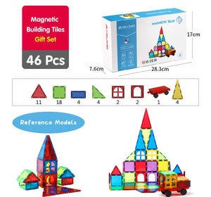 Σετ magnetic tiles για παιδιά, με κουτί και συναρμολογημένα μοντέλα
