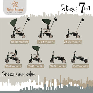Bebe Stars Παιδικό Τρίκυκλο Ποδήλατο Urban 7 in 1 Forest Green 822-179